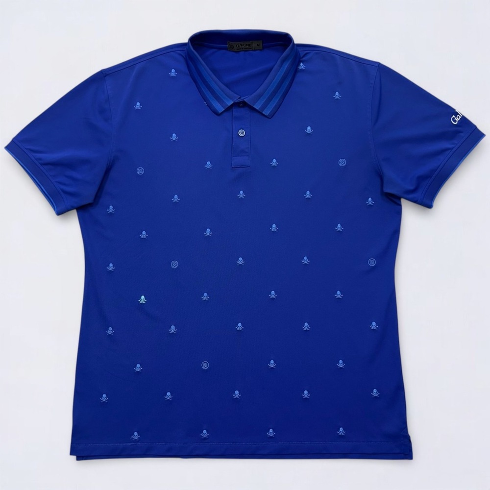 G/FORE Polo Shirt Men's Medium Blue Skull & Tees Tech Performance Golf *Logo* - Picture 2 of 9